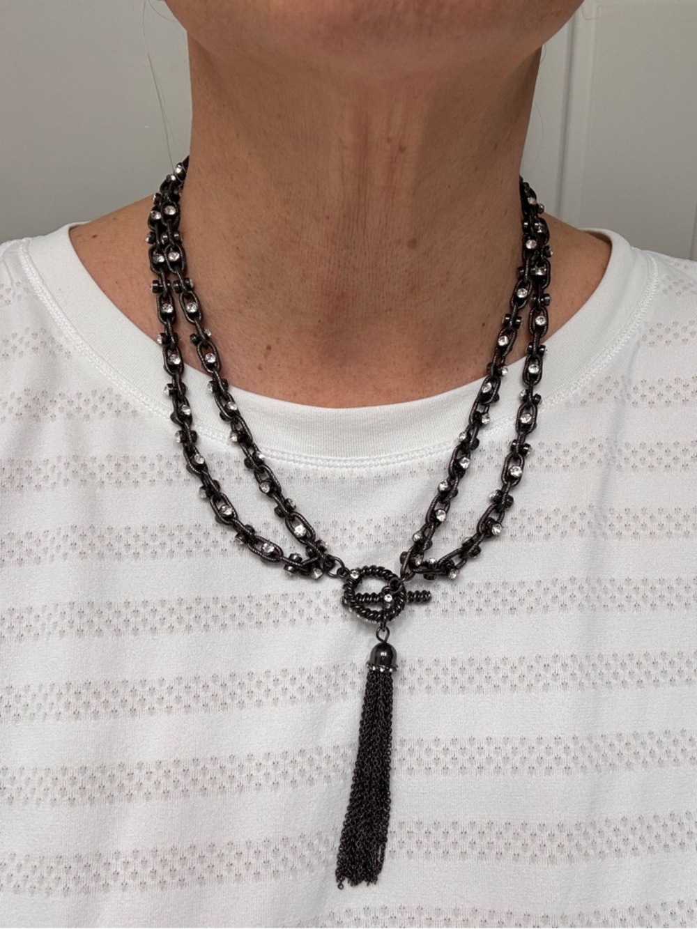 White House Black Market Silver Crystal Hoop Earrings